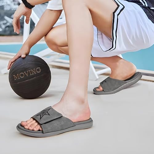 Miniatura 6 de KuaiLu Sandalias deportivas para hombre con cojín suave y soporte de arco para fascitis plantar, puntera abierta, ajustables, para interiores y