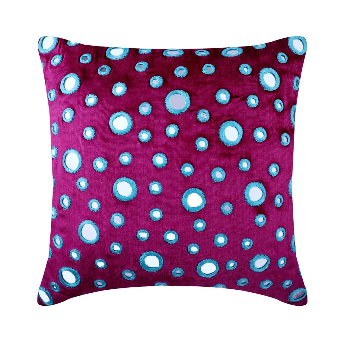 The HomeCentric Decorative Fuchsia Pink 18"x18" (Pack of 2, 45x45 cm (18"x18") Cushion Covers, Velvet Mirror Embroidery Throw Cushion Covers, Circles & Dots Pattern Contemporary Style - Mirror Lover โ image 1