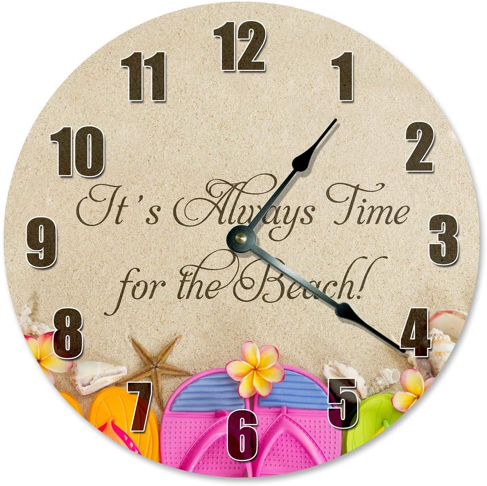Beach Sandals ITS Always TIME for The Beach Clock Decorative Round Wall Clock Home Decor Large 10.5" Unique Clocks