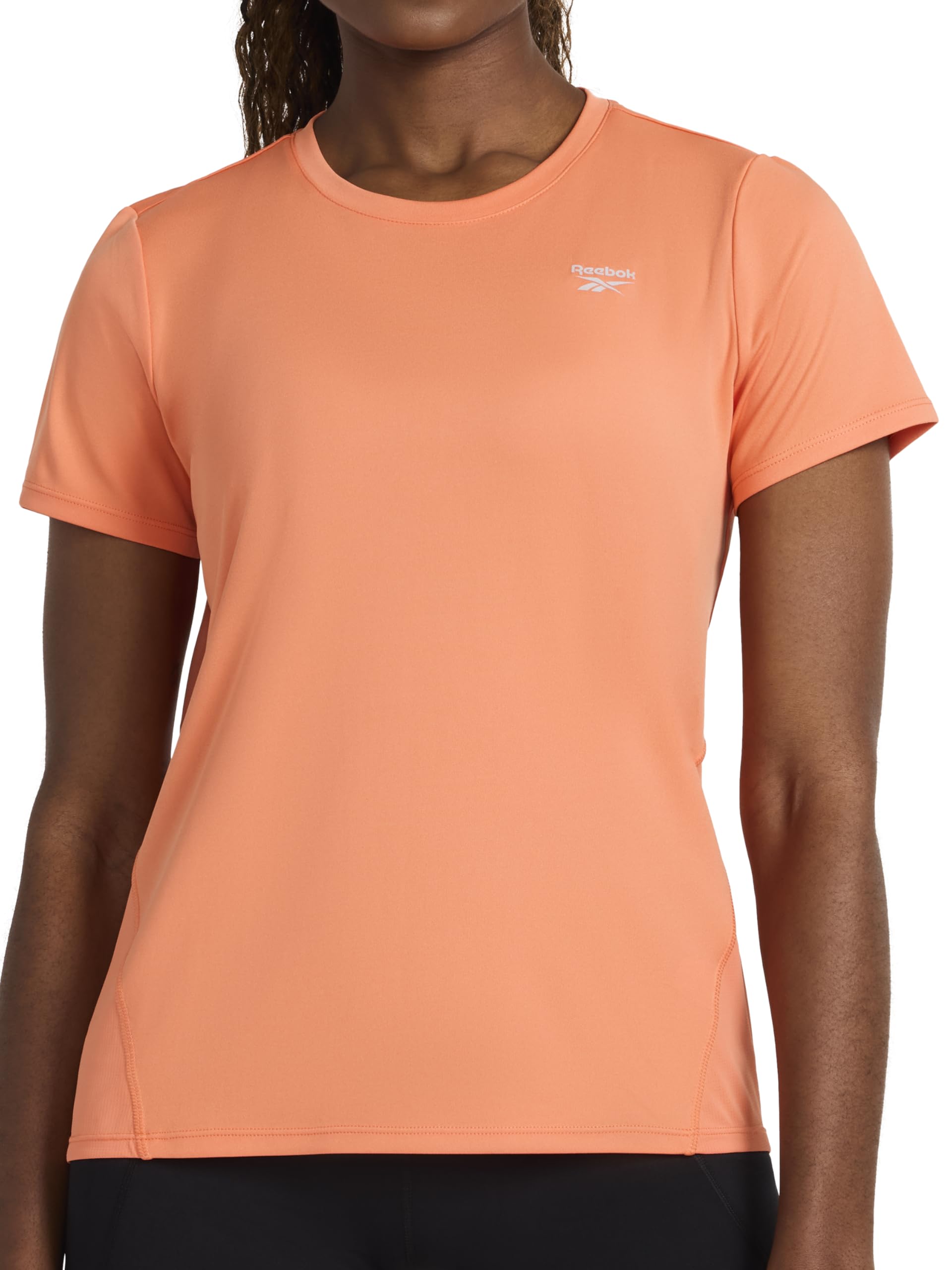 Reebok Women's Small Logo Short Sleeve Crewneck T-Shirt, Lightweight, Moisture Wicking