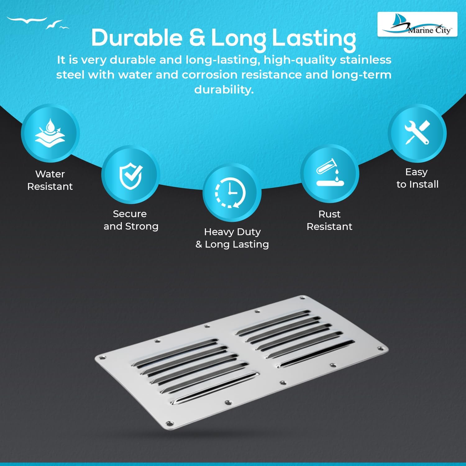 MARINE CITY 304 Grade Stainless Steel Rectangle Stamped Louvered Vent 5 x 9-1/8 Inches for Marines – Boats – Ships – Yachts – Kayaks