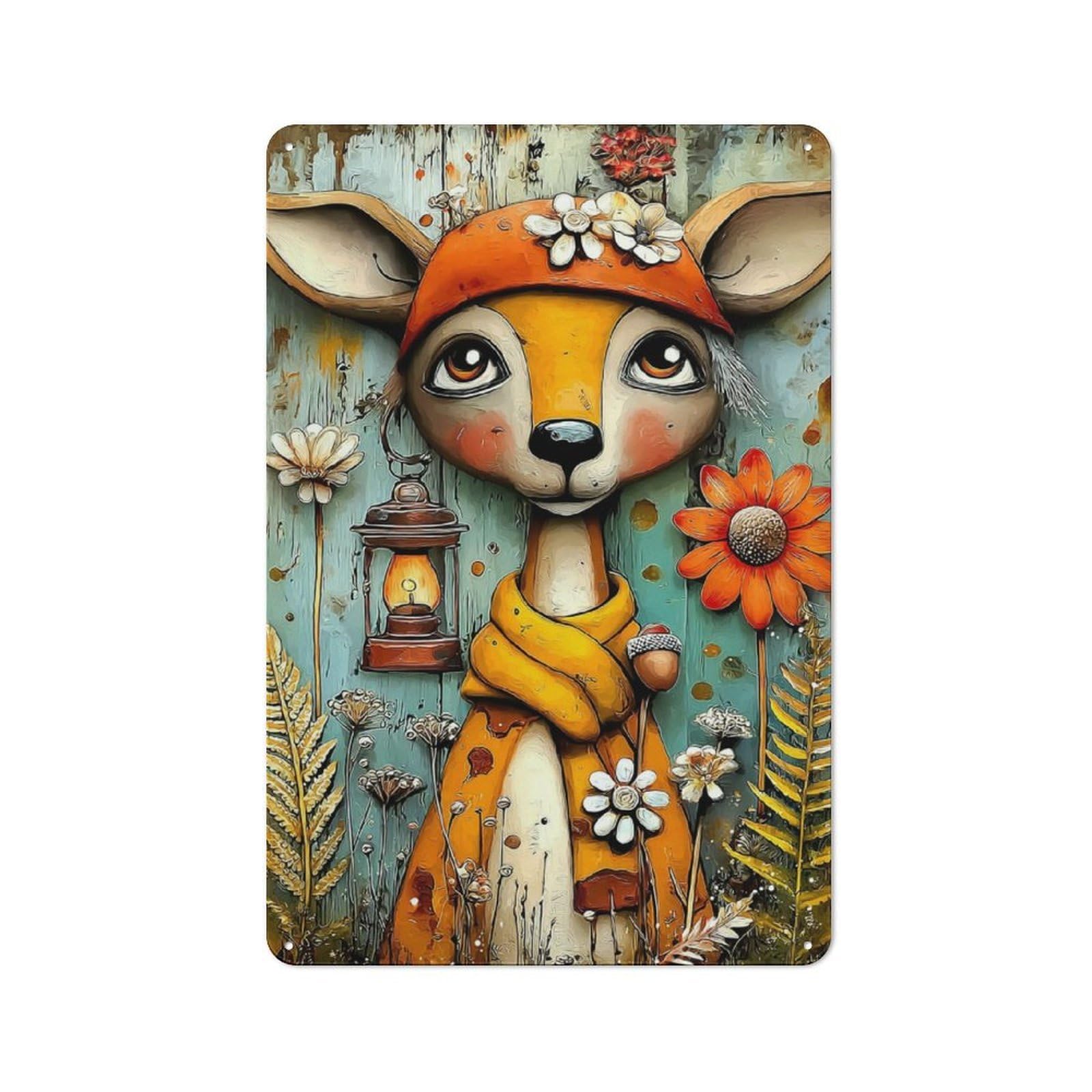 Junmoney Whimsical Deer Art Vintage Tin Wall Plaque 30X20cm For Café Or Restaurant, A Decorative Christmas Gift For Café Owners And Decorators