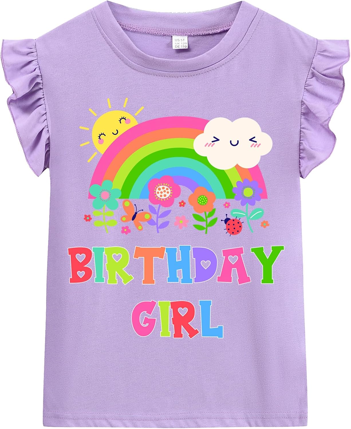 Toddler Girl Rainbow Flower Birthday Colorful Shirts Baby Girls Birthday Outfits T-Shirt 1-7 Years