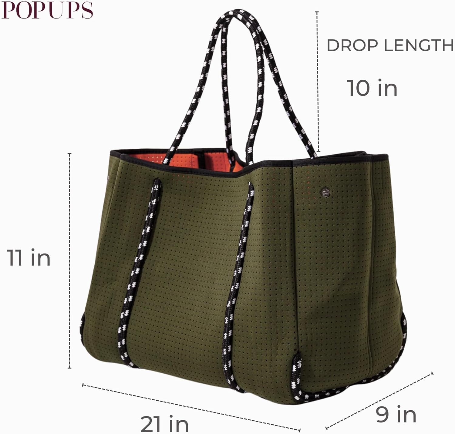 POPUPS Large Neoprene Tote Bag for Women - Everyday Designer Handbag for Travel Work and Beach with Pockets and Zipper Pouch
