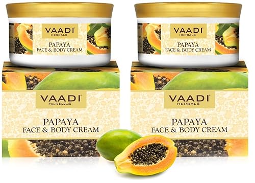 Vaadi Herbals Crema hidratante facial y corporal de papaya, 10.6 onzas (paquete de 2 x 150 gm)  Producto a base de hierbas  totalmente natural  Sin