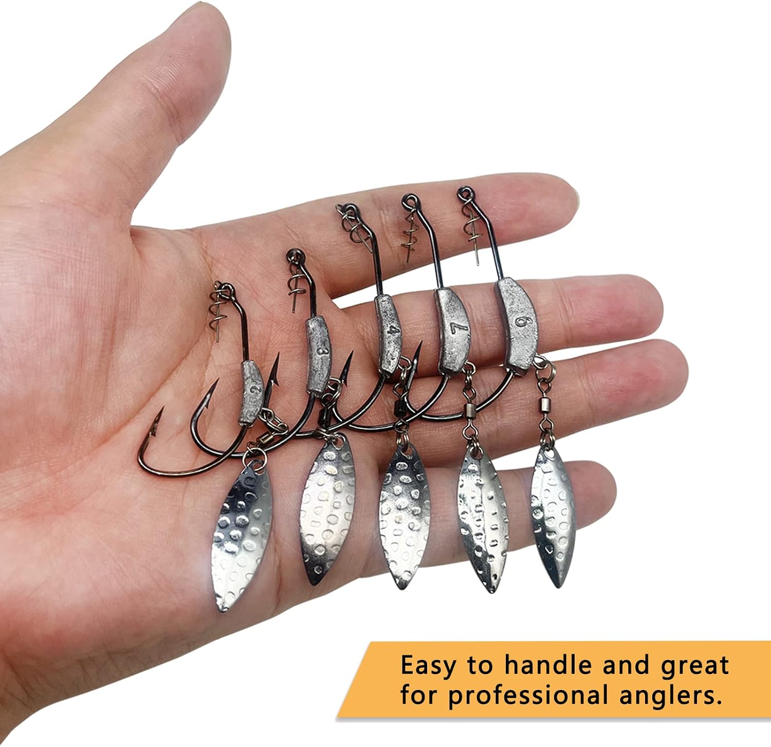 Weighted Swimbait Hooks, 6pcs Underspin Swimbait Hook with Twistlock, Weighted Crank Hooks with Gold/Silver Spinner Blades for Soft Fishing Lures