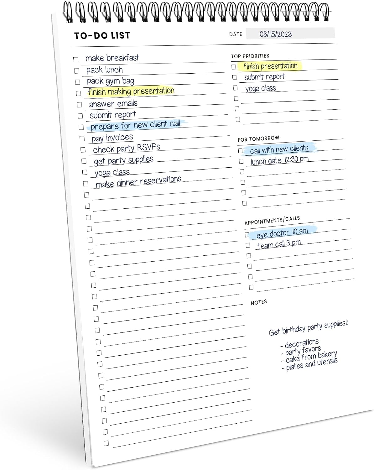 To Do List Spiral Notepad 8.5x11 52 Sheets, Daily Planner Notebook for Work | Task Checklist with Multiple Functional Sections - Work Planner Organizer Notebook, Todo List Notepad, Agenda Note Pad