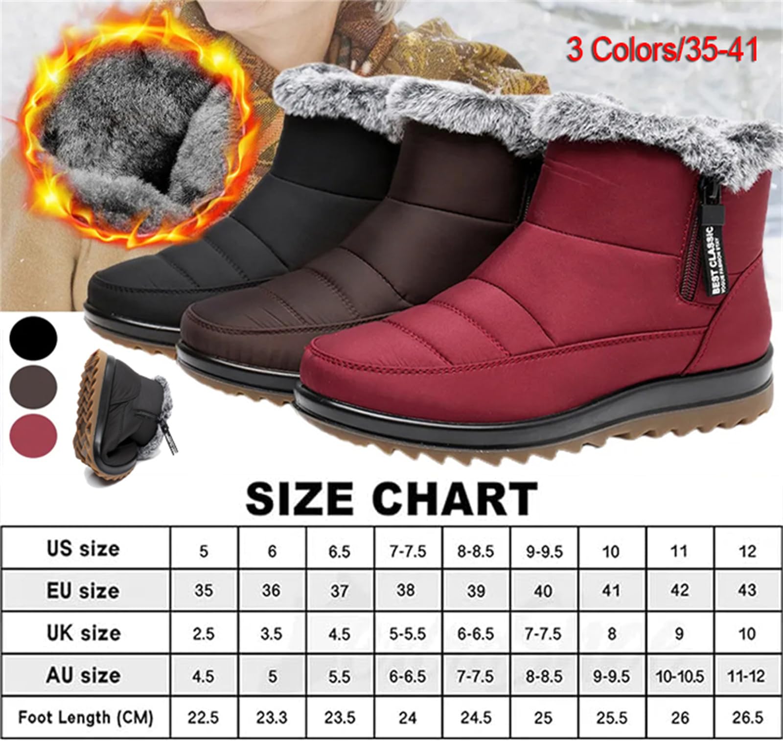 Botas de nieve de invierno para mujer, impermeables, antideslizantes, con forro de piel cálida, botas de invierno cómodas para exteriores