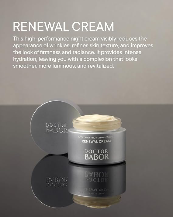 BABOR Renewal Cream with Retinol & Hydrating Complex Anti-Aging Face Moisturizer for Firmer, Smoother Skin & Luminous Tone, Vegan Clean Formula Made in Germany, Hydrating Day & Night Cream