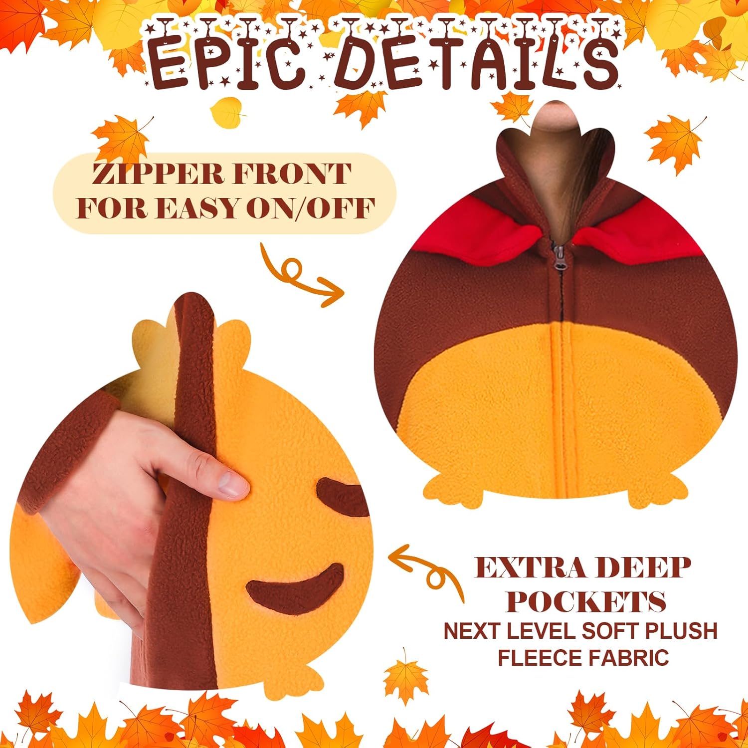 Liitrsh Thanksgiving Turkey Costume Unisex Pajamas Cosplay Costume Plush Turkey Cosplay Suit with Zipper - Image 3