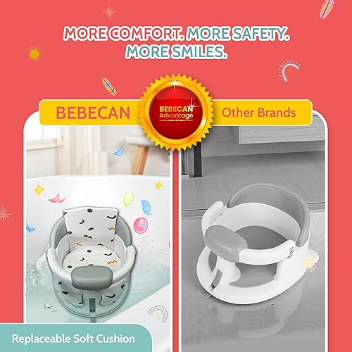 Miniatura 2 de Asientos de baño antideslizantes para bebés de 6 a 12 meses, silla de bañera para niños pequeños con copa lavable, cepillo para tapa y taza de
