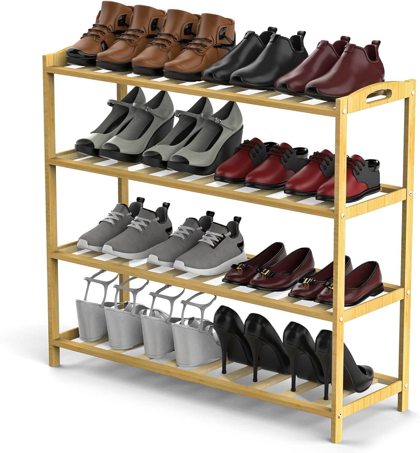 4-Tier Bamboo Shoe Rack for Shoes Boots Entryway Shoe Organizer for Hallway Closet Indoor Outdoor Free Standing Shoe Racks Wood Color Shelf Storage Rack