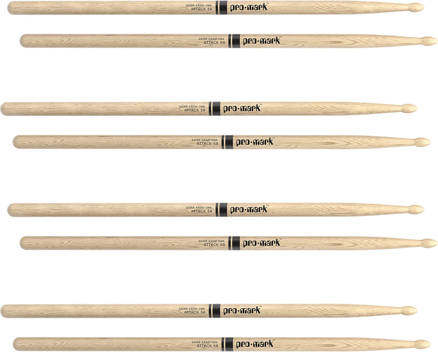 ProMark Classic Attack 5A Shira Kashi Oak Drumsticks, Oval Wood Tip, Buy 3 Pairs Get 1 Free