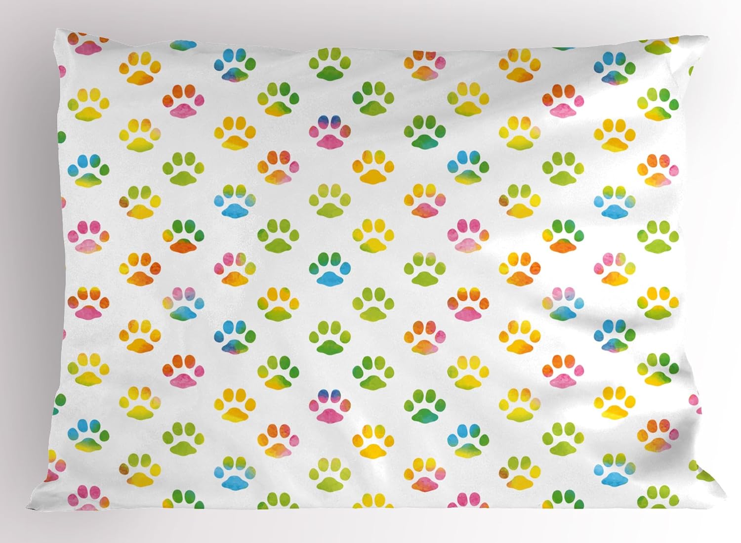 Ambesonne Dog Lover Pillow Sham Set of 2, Animal Footprint Colorful Abstract Puppy Paws Grunge Elements Paintbrush Effect, Quality Microfiber Bedding Item for All Seasons, 30" x 20", Yellow Blue