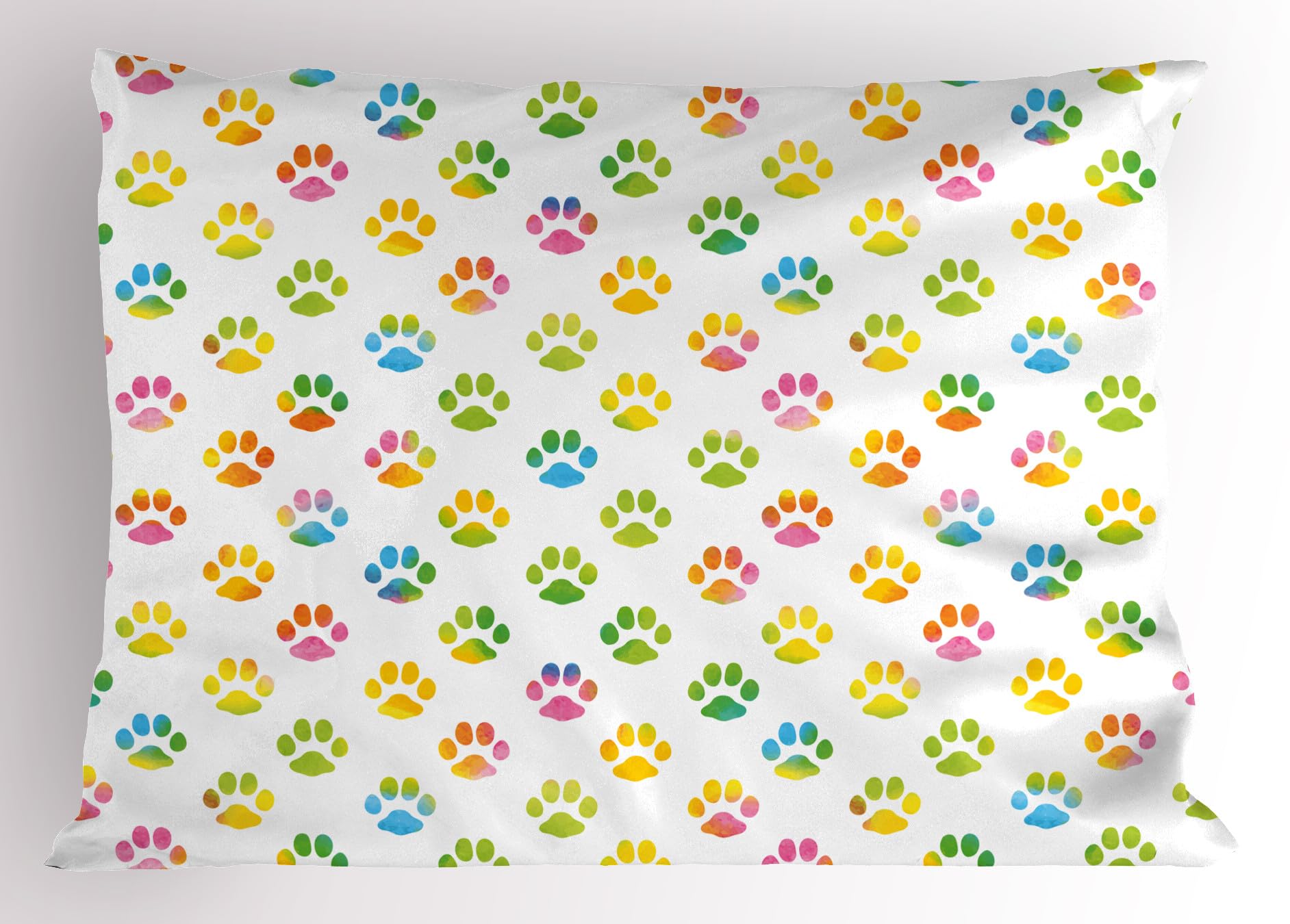 Ambesonne Dog Lover Pillow Sham, Animal Footprint Colorful Abstract Puppy Paws Grunge Elements Paintbrush Effect, Decorative Standard King Size