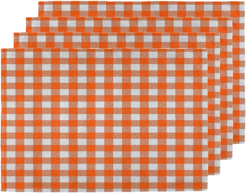 Ioracida Checkered Orange and White Placemats, 12x18 Place