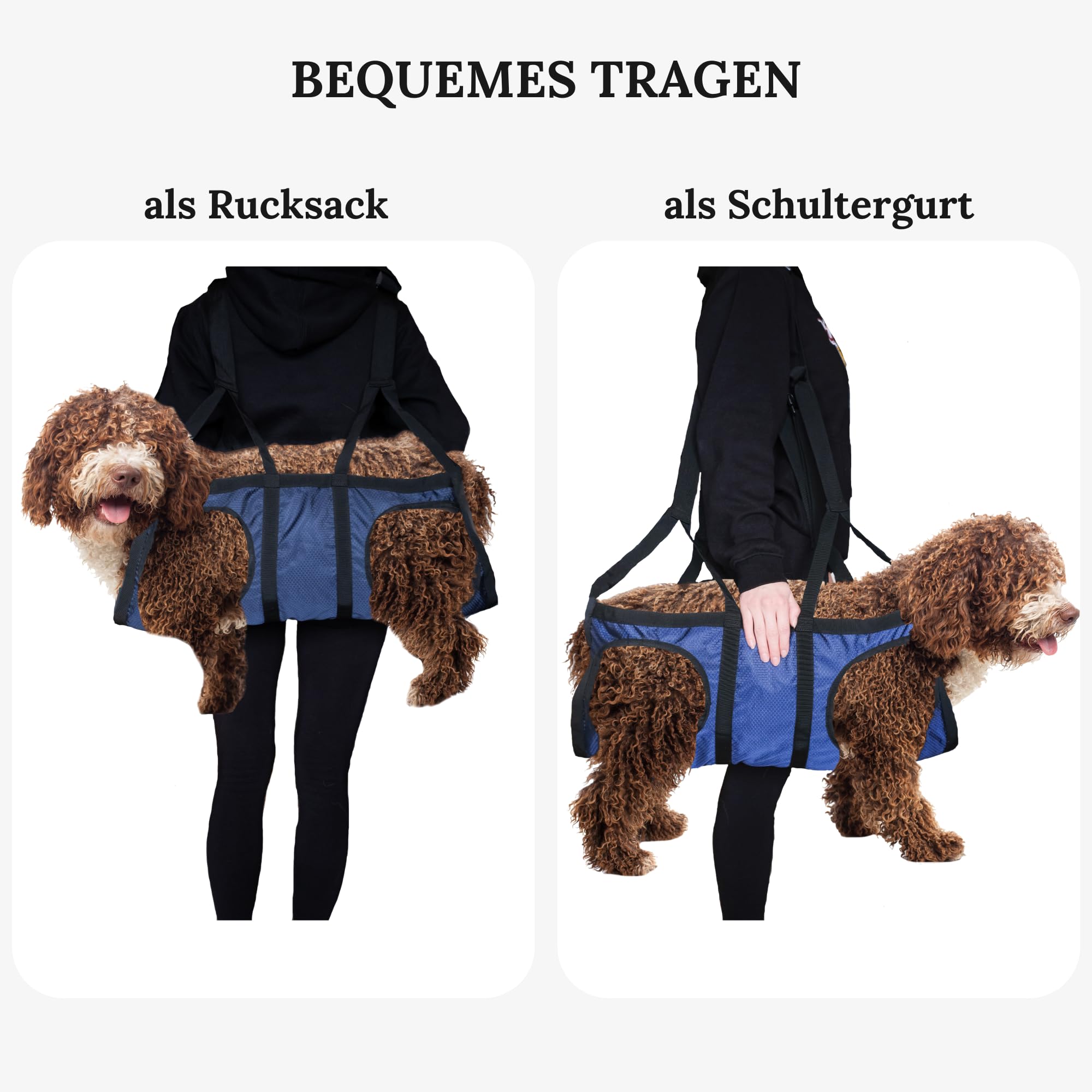 Tragehilfe für Hunde – Notfallrucksack bei Wanderungen oder Tragetasche Hund im Alltag bei Treppe - Klein, Leicht, Robust, Hochwertig - Tragetuch Hund, Hundetasche (L)
