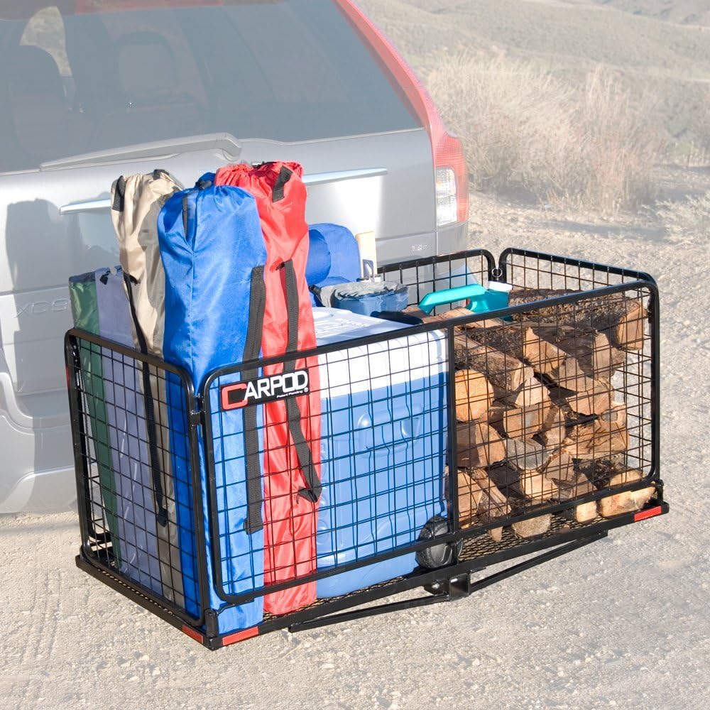 CARPOD Cargo Carrier Hitch Basket, 14 cu ft, Durable/Reliable, 4" Raised Shank, One-Piece Welded Galvanized Frames, Folds Flat, and Up to The Back of The Vehicle