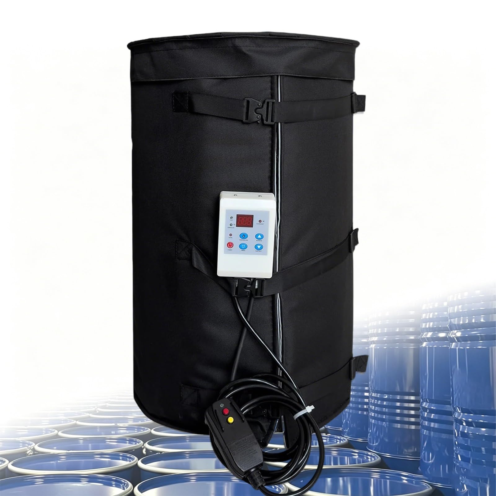 Podgrzewacz kanistra olejowego 200L/55 Galonów IBC Koc grzewczy z termostatem 0–120 ° C, Wodoodporny pas grzewczy do przemysłowych lepkich cieczy (Black)