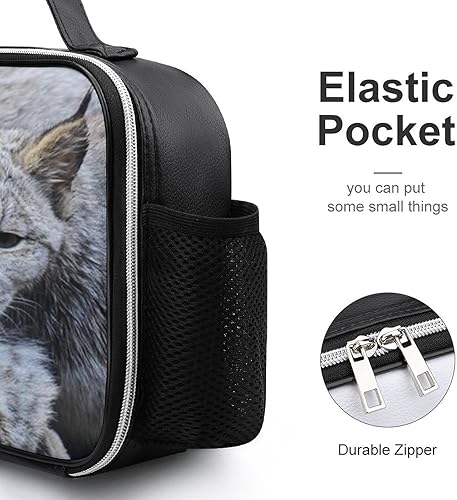 Miniatura 3 de Canadian Lynx Clean Time - Bolsa de almuerzo reutilizable, caja térmica de cuero con asa desmontable y forro acolchado para picnic en la oficina