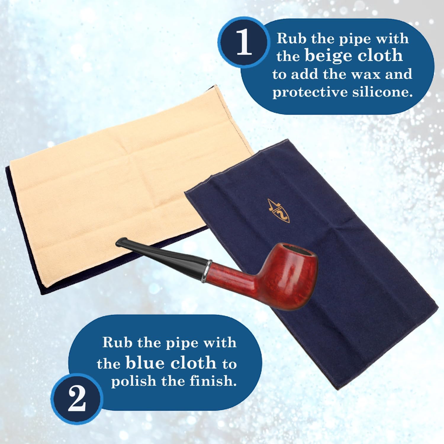 Savinelli Tobacco Pipe Blue Velvet Pouch + Magic Cloth - Wax Infused Briar Wood Cleaning and Polishing Cloth