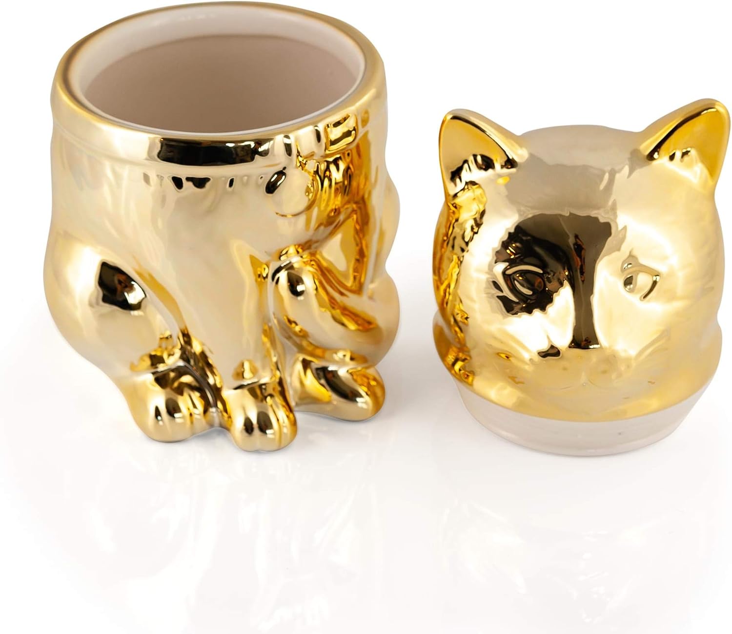Captain Marvel's "Goose The Cat" Gold Ceramic Cookie Jar - Shiny Electroplated 9" x 6" Container - Cute Novelty Kitchen Accessory - Keep Treats Fresh In Avenger's Style - Great Gift Idea