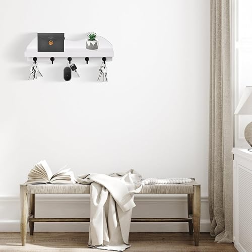 Miniatura 3 de Soporte para llaves de pared, de madera, con 5 ganchos de metal resistentes para bolsos, abrigos, paraguas, organizador de correo de 15 pulgadas