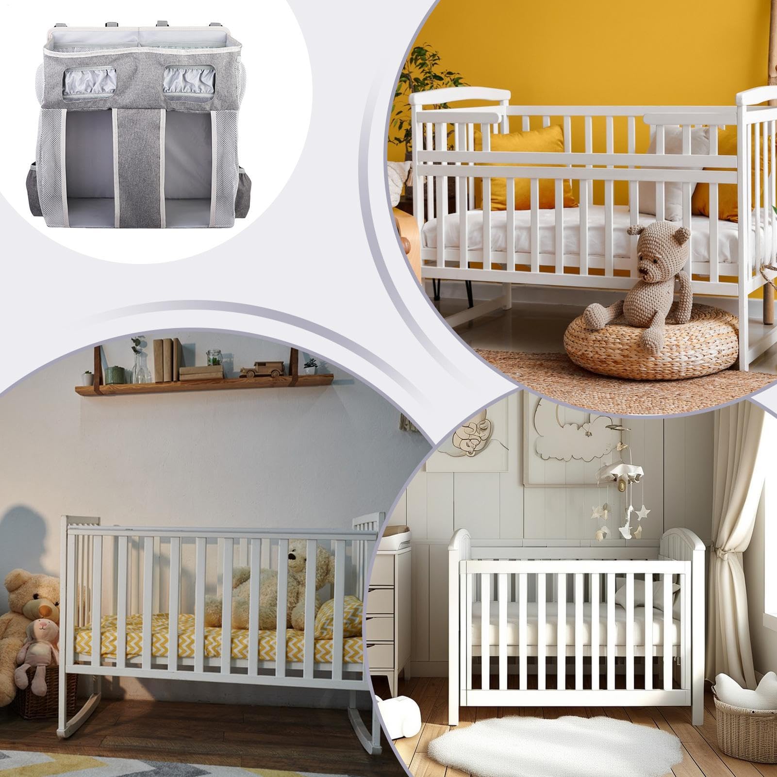Organisateur De Chevet Poches Biberon Sac Lingettes Bavoir | Grand Sac Organisateur De Lit Bébé En Oxford Empilable Suspendu Rangement Nurserie Bébé Chevet Garçons Filles