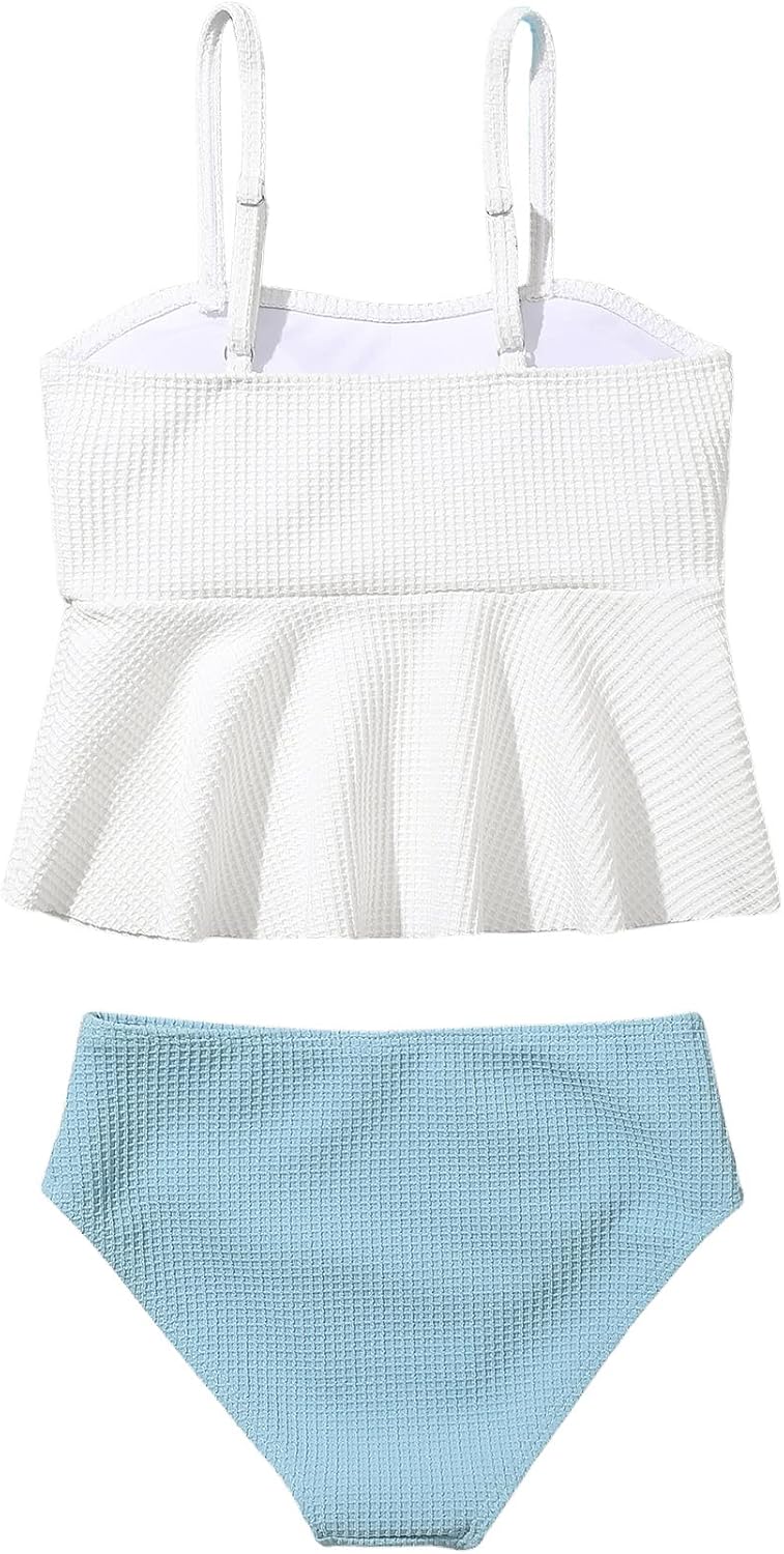 SHENHE Girl's 2 Piece High Waisted Ruffle Waffle Swimsuit Bathing Suit Bikini Sets - Image 2