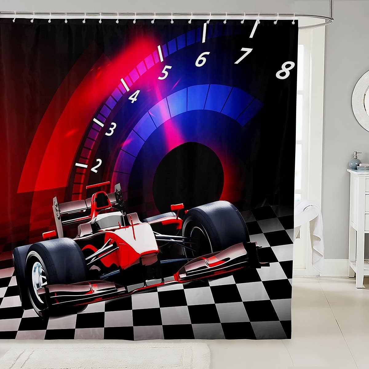 Feelyou Sports Car Shower Curtain Blue Race Car Fabric Shower Curtains Kids Boys Extreme Sports Bathroom Waterproof Accessories with 12 Hooks Cool Speed Decor,72x78 Inches
