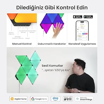Nanoleaf Shapes Ultra Siyah Üçgen Başlangıç ​​Seti, 9 Adet Akıllı RGBW Üçgen LED Panel – Modüler Wi-Fi Duvar Aydınlatması (16 Milyon Renk), Alexa, Google ve Apple ile Uyumlu [Enerji Sınıfı G]