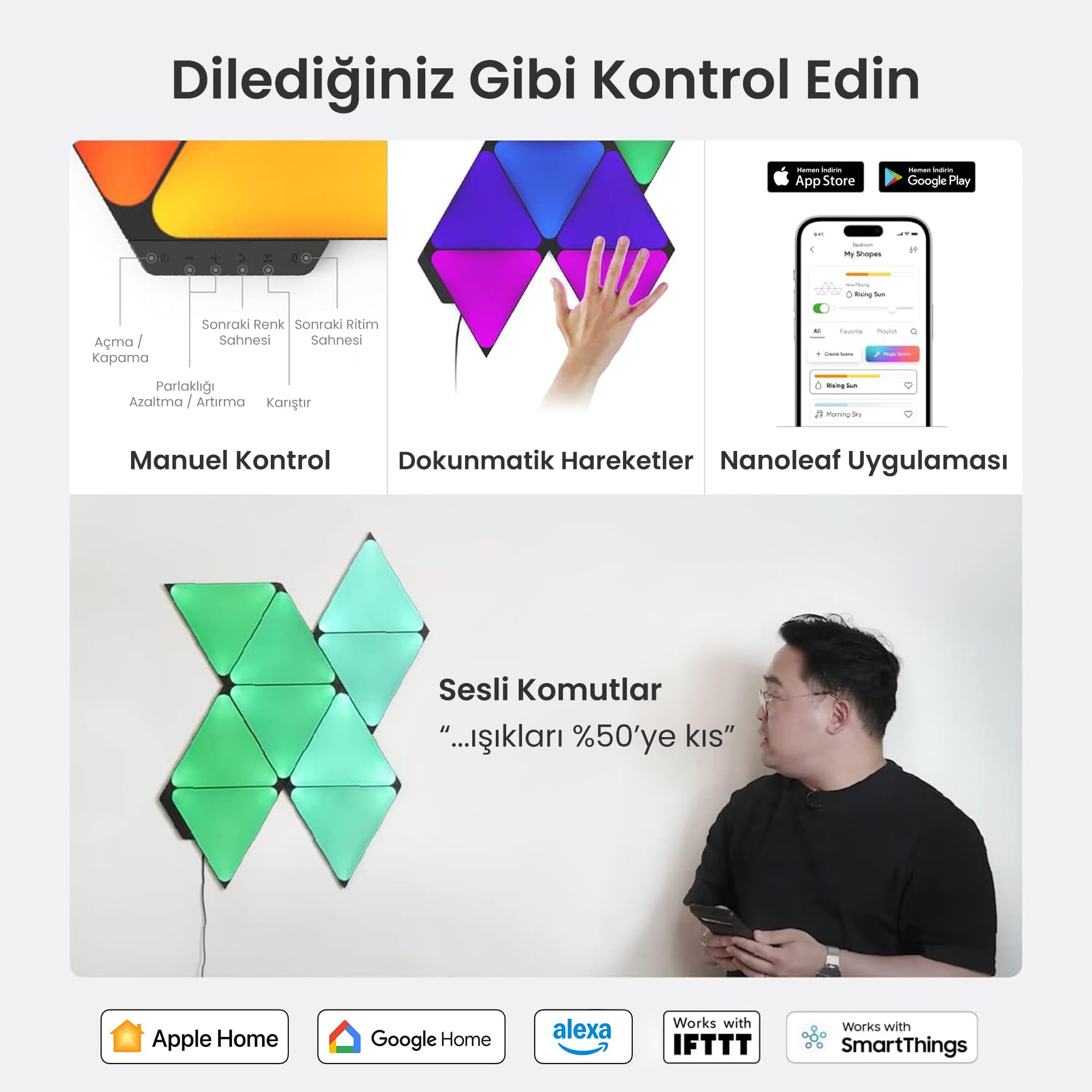 Nanoleaf Kit Shapes Ultra Black Triangle, 9 panneaux LED triangulaires intelligents RGBW 16 millions de couleurs, synchronisation musique et écran, compatible avec Alexa, Google et Apple