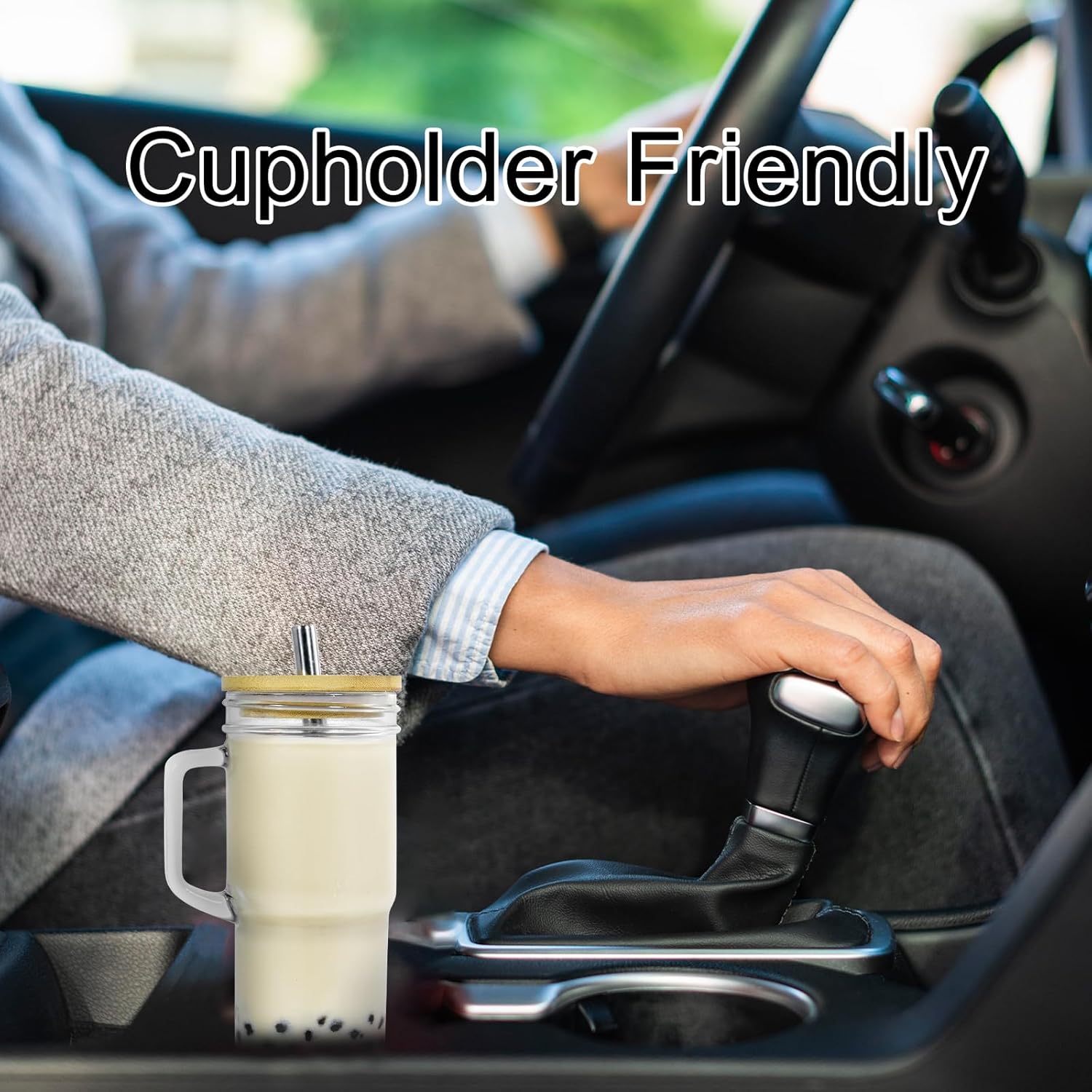 2Pcs Glass Cups with Lids and Straws, 24oz Mason Jar Iced Coffee Cup Drinking Jars Glasses Tumbler with Handle Bamboo Lids Wide Mouth Travel Mug for Bubble Tea, Iced Coffee, Smoothie, Beer - Image 7