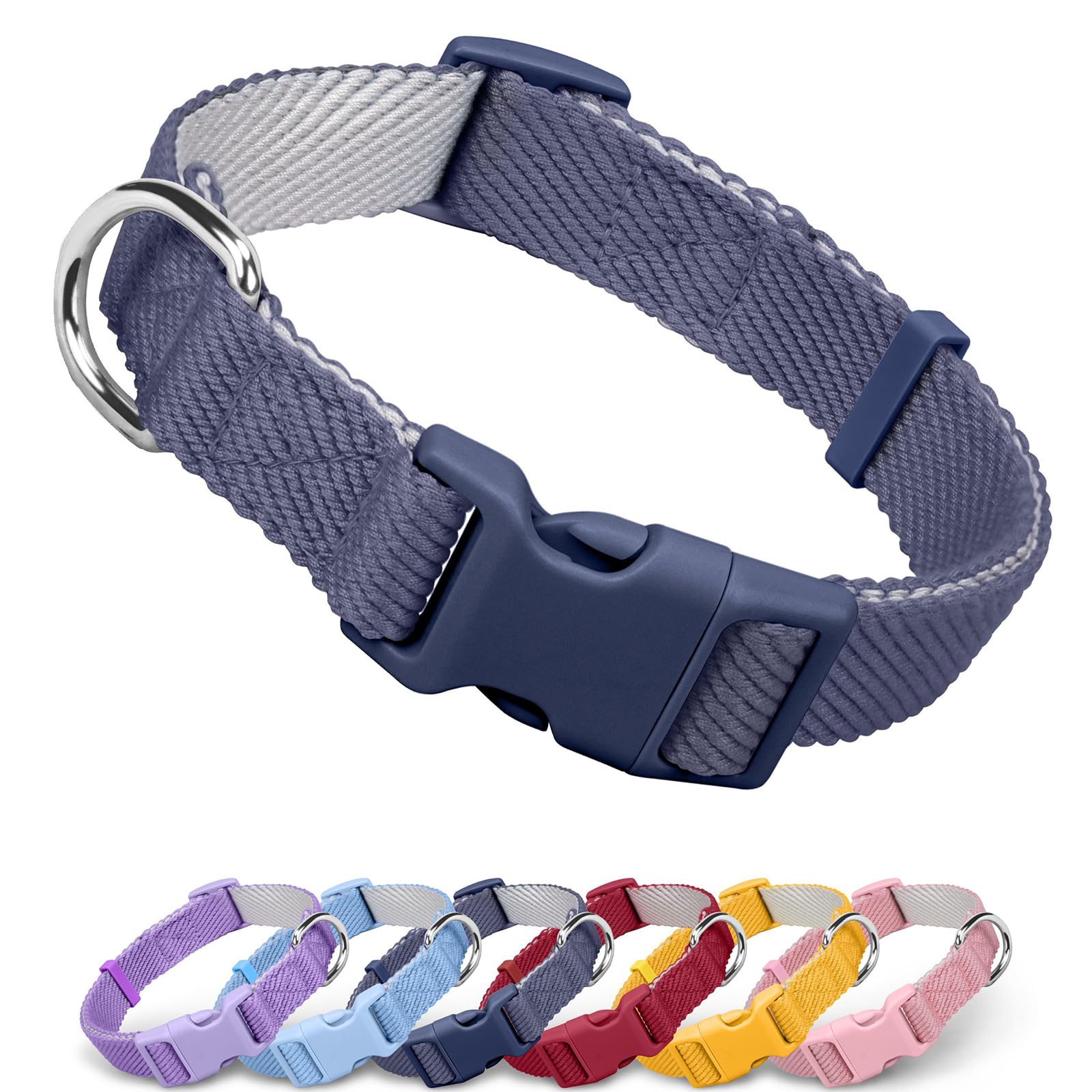 Dynmeow Soft and Breathable Cotton Dog Collar, Durable Adjustable Heavy-Duty Pet Collar with Quick-Release Buckle, Lightweight for Sensitive Skin for