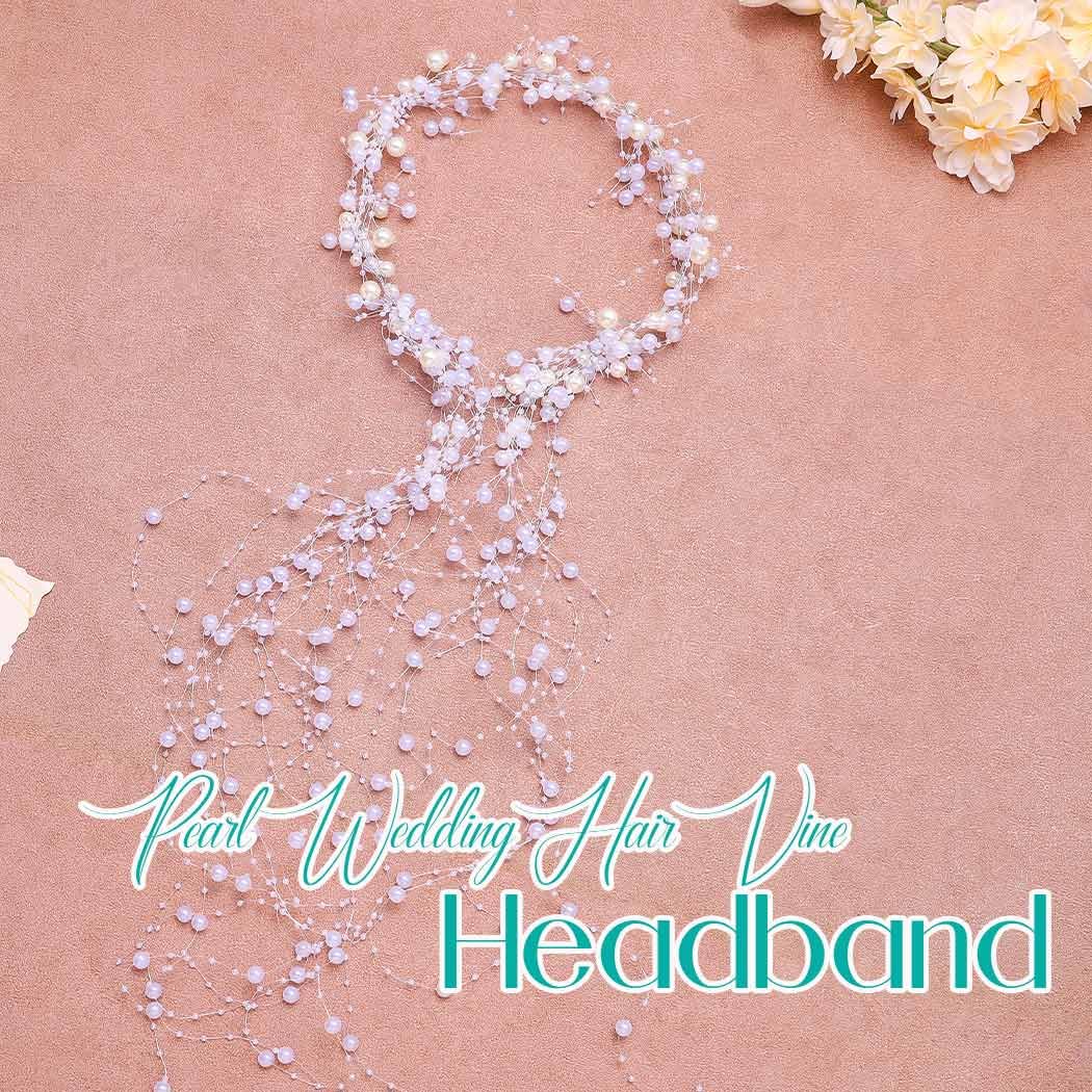 Catery Pearl Wedding Headband Bridal Hair Vine Headpiece Tassel Bride Accessories for Women (White) - Image 2