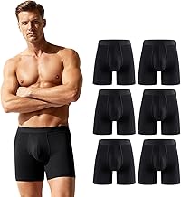 ZAKASA Men's Bamboo Boxer Shorts: Underwear Long Boxer Shorts Men's Open Fly Ultra Soft and Breathable Tagless Pack of 6