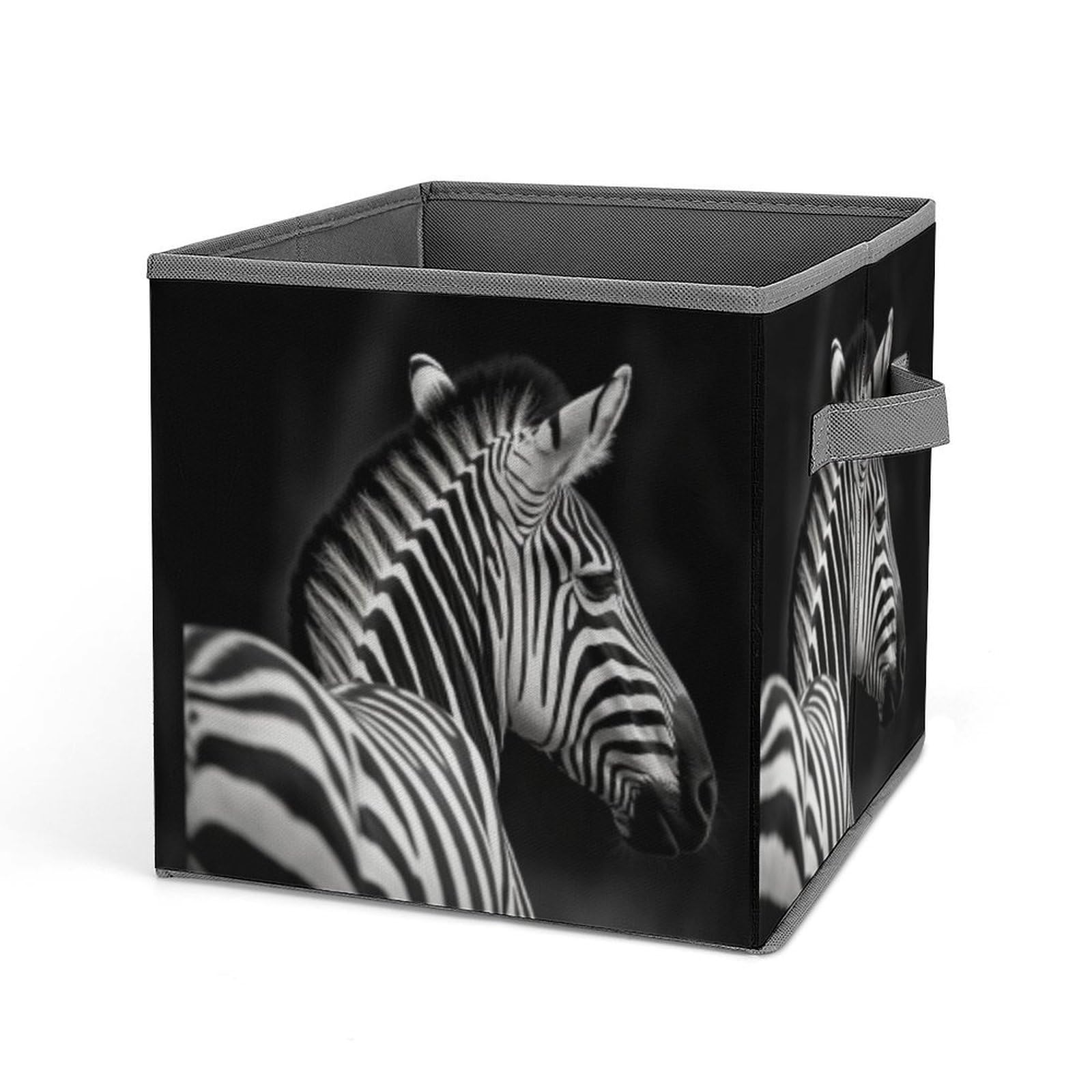 JTREHY Black & White Zebra Printed Foldable Storage Box, 10.6 Inches Fabric Storage Box for Wardrobe, Bedroom, Utility Room
