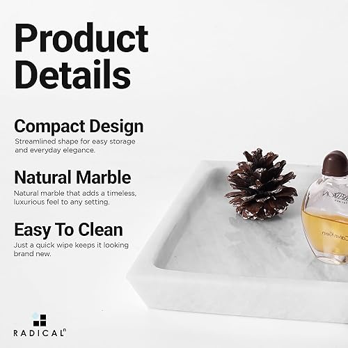 Miniatura 5 de Radicaln Bandeja rectangular de mármol de 12 pulgadas, hecha a mano, color blanco, para fiestas, tazón moderno de frutas y servir para