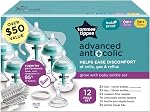Ensemble avancé anti-colique Tommee Tippee de 12 pièces, biberons de 5 oz et 9 oz sans BPA, nouveau-né 0+ mois, comprend tétines à débit lent et moyen semblables à un sein, poignées de biberon et brosse de nettoyage