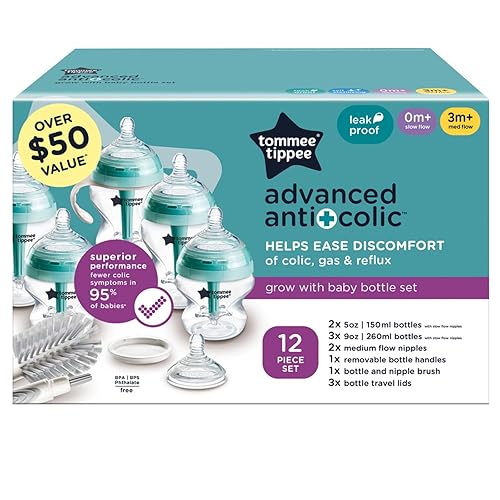 Miniatura 7 de Tommee Tippee Advanced Anti-Colic Grow con juego de biberones, biberones autoferilizantes de 5 oz y 9 onzas, 0+ meses, pezones lentos y de flujo