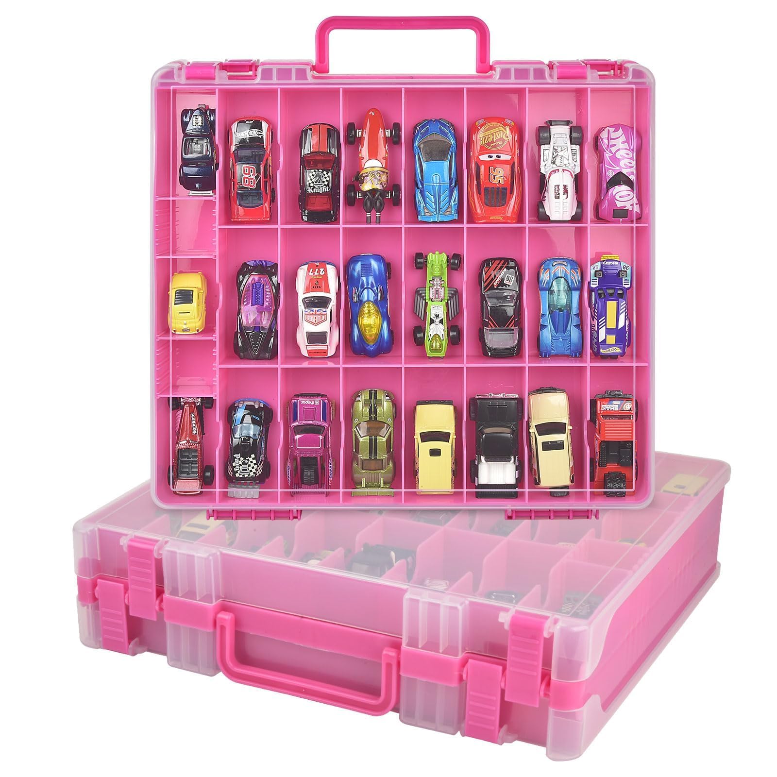 Toy Car Storage Organizer Case Compatible with Hot Wheels/for Matchbox Cars. Display Carrying Container Holder for LOL Surprise Dolls/for Shopkins