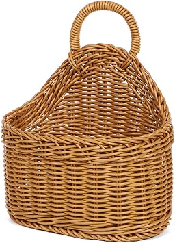Hanging Baskets with Handle, Woven Wicker Wall Baskets, Small Hanging Wicker, Oval Wall Basket for Organizing Home Office Style 1