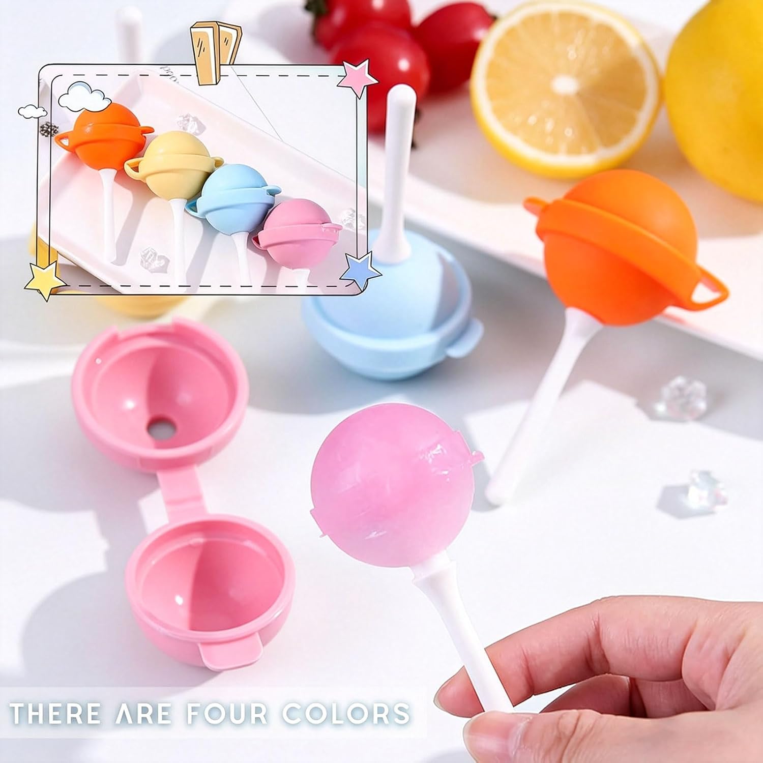 8Pcs Silicone Lollipop Popsicle Molds, BPA Free Reusable Ice Cream Molds with Sticks, DIY Homemade Freezer Treat Maker