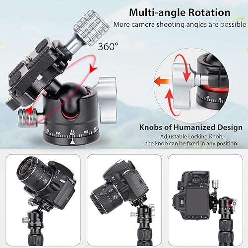 Miniatura 3 de Koolehaoda Cabeza de trípode, mini cámara de cabeza esférica, cabeza panorámica de 360  con tornillo de 14 de pulgada, placa de liberación rápida,