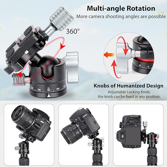 Koolehaoda Mini Ball Head with Arca Quick Release Plate, 360 Panoramic | 28mm Metal Ball Joint, 1/4 Screw, Max Load 22lbs/10kg, for DSLR Camera Tripod Monopod, Lightweight Aluminum
