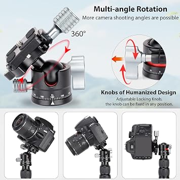 Koolehaoda Mini Ball Head with Arca Quick Release Plate, 360 Panoramic | 28mm Metal Ball Joint, 1/4 Screw, Max Load 22lbs/10kg, for DSLR Camera Tripod Monopod, Lightweight Aluminum