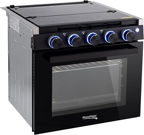 Miniatura 9 de Estufa RecPro RV de acabado negro Estufa de gas de 21" de altura Tres quemadores de 6500 y 8000 BTU Horno de 7100 BTU con capacidad de 1.8 pies