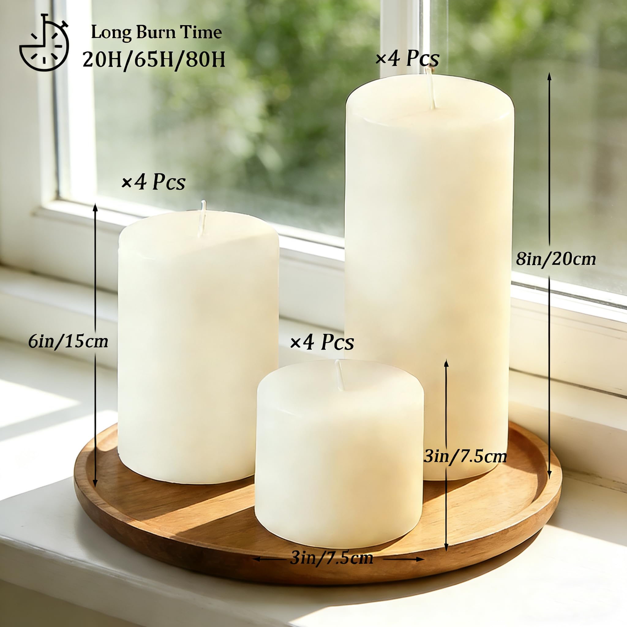 Photo 1 of Trxvxo 12 Pcs Ivory Pillar Candles Bulk Set, 3 Different Lengths 3 x 3/6/8 Inch (4 Each), Dripless Unscented Smokeless,Hurricane Candles,Gives You a Better Atmosphere When Organizing an Event Party.