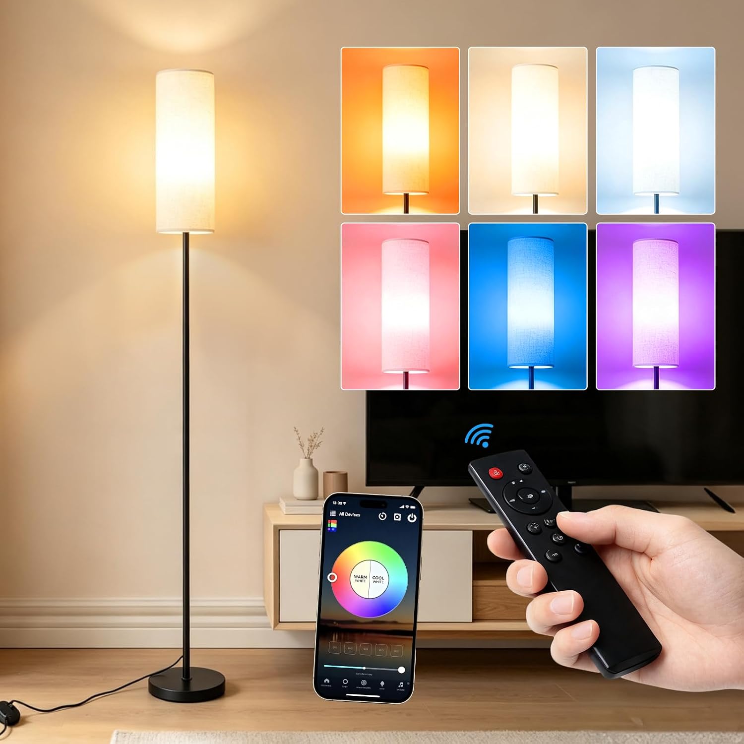 Floor Lamp, 9W 800LM Color Changing Smart Lamp with Music Sync