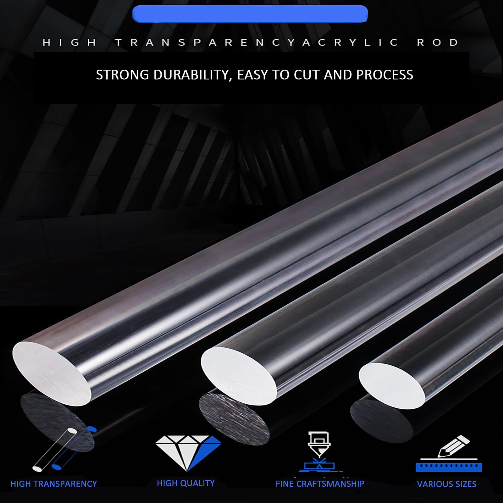 Acrylic Round Rod, 2 Pcs Acrylic Dowel Rods Length 50cm Transparent - View #8